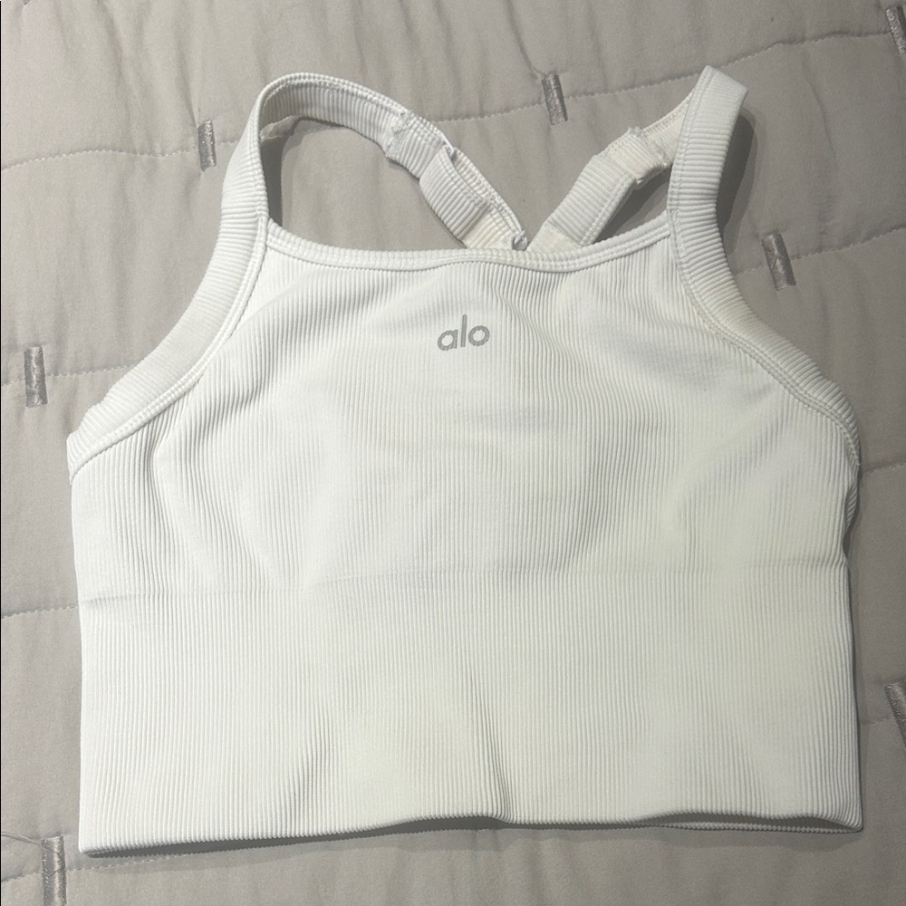 ALO Yoga White Ribbed Tank Top